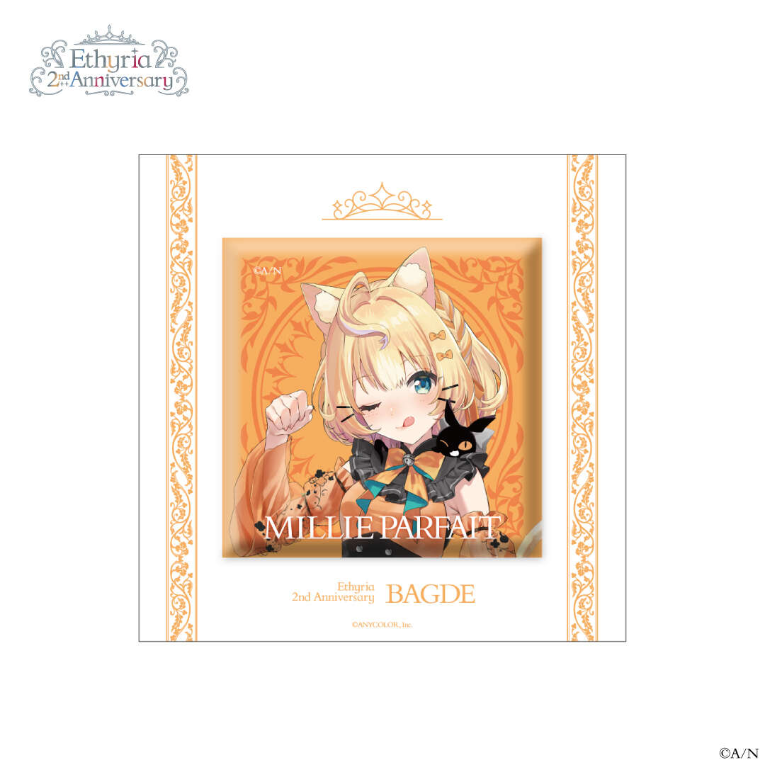 【Ethyria 2nd Anniversary】ホログラムスクエア 缶バッジ ミリー・パフェ vtuber badge