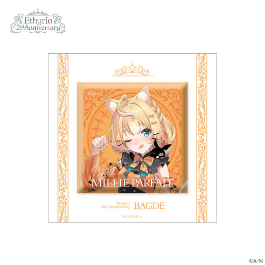 【Ethyria 2nd Anniversary】ホログラムスクエア 缶バッジ ミリー・パフェ vtuber badge