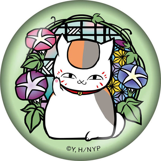 夏目友人帳 切り絵シリーズ 和紙缶バッジ ニャンコ先生A あさがお